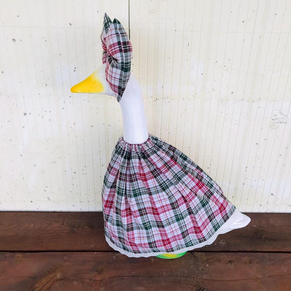 Porch Goose Dress & Bow Outfit For 18-23" Goose Handmade Christmas Plaid - Picture 12 of 13